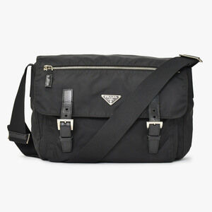 PRADA triangle logo shoulder bag black leather